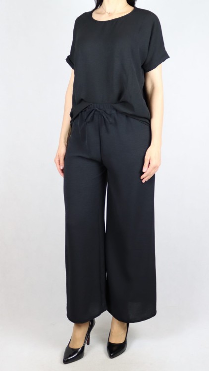 Komplet damski czarny bluzka z krótkim rękawem i spodnie