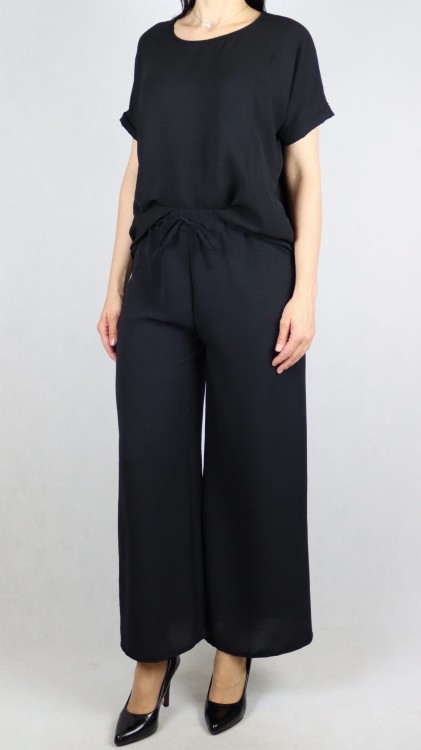 Komplet damski czarny bluzka z krótkim rękawem i spodnie