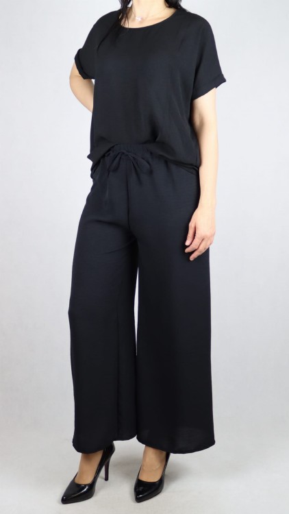 Komplet damski czarny bluzka z krótkim rękawem i spodnie