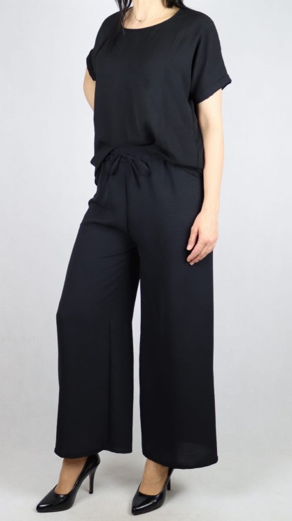 Komplet damski czarny bluzka z krótkim rękawem i spodnie