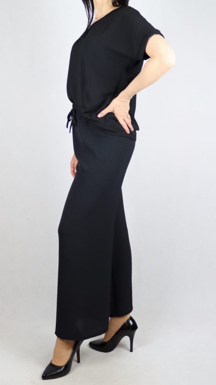 Komplet damski czarny bluzka z krótkim rękawem i spodnie