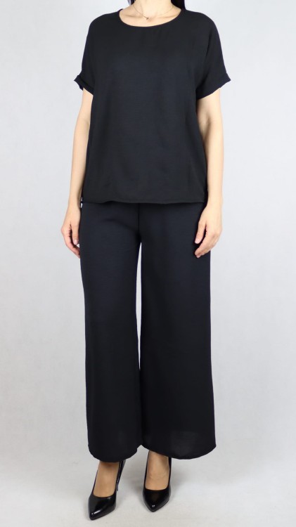 Komplet damski czarny bluzka z krótkim rękawem i spodnie