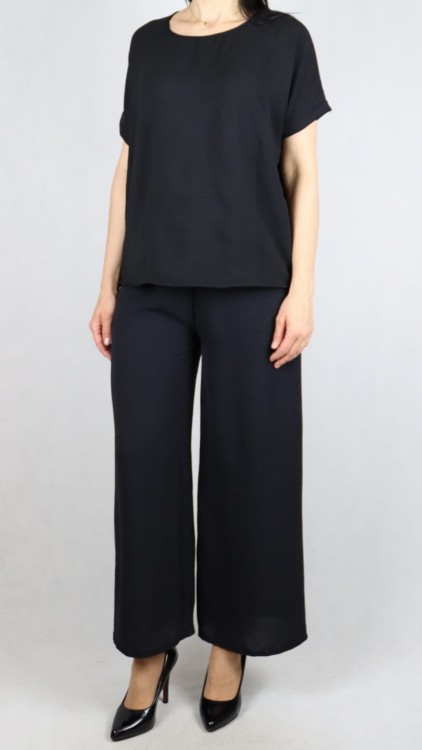 Komplet damski czarny bluzka z krótkim rękawem i spodnie