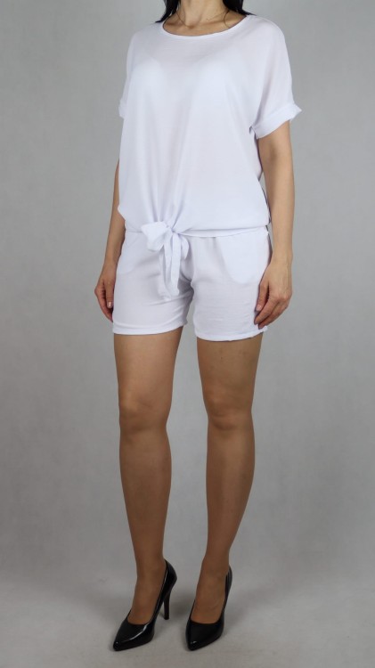 Komplet damski biały bluzka z krótkim rękawem i spodenki