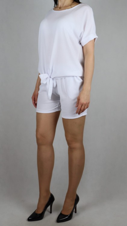 Komplet damski biały bluzka z krótkim rękawem i spodenki