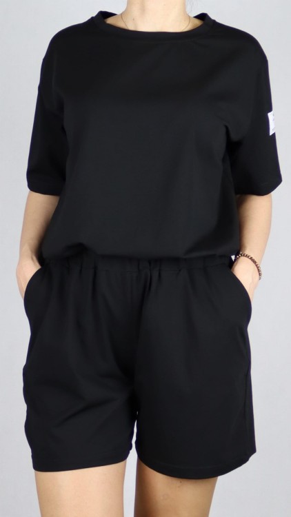 Komplet damski bawełniany na lato koszulka i spodenki czarny