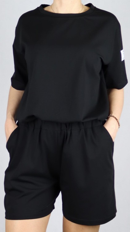 Komplet damski bawełniany na lato koszulka i spodenki czarny