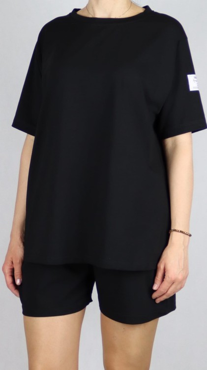 Komplet damski bawełniany na lato koszulka i spodenki czarny