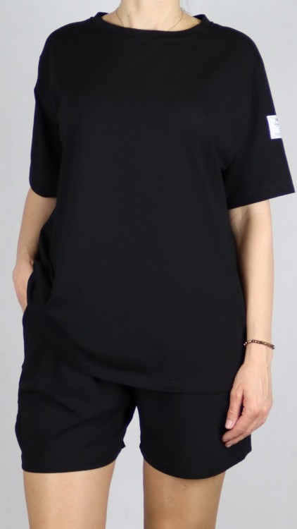 Komplet damski bawełniany na lato koszulka i spodenki czarny