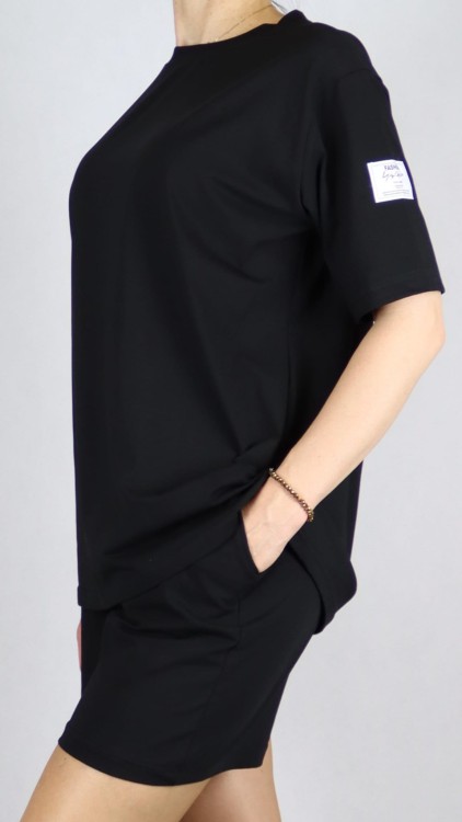 Komplet damski bawełniany na lato koszulka i spodenki czarny