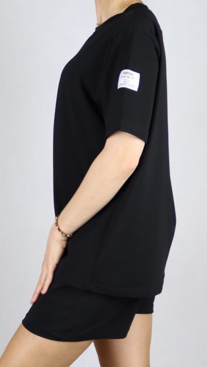 Komplet damski bawełniany na lato koszulka i spodenki czarny