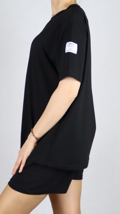 Komplet damski bawełniany na lato koszulka i spodenki czarny