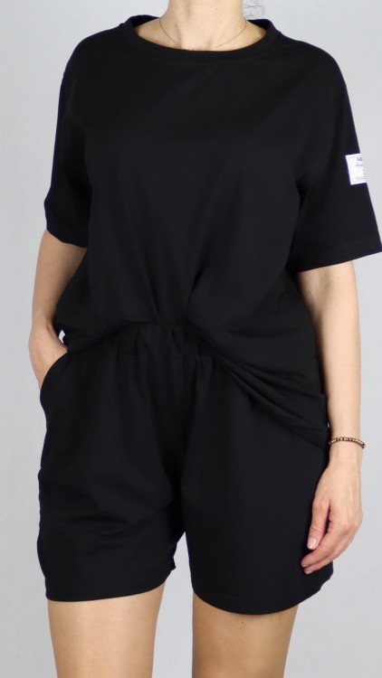 Komplet damski bawełniany na lato koszulka i spodenki czarny