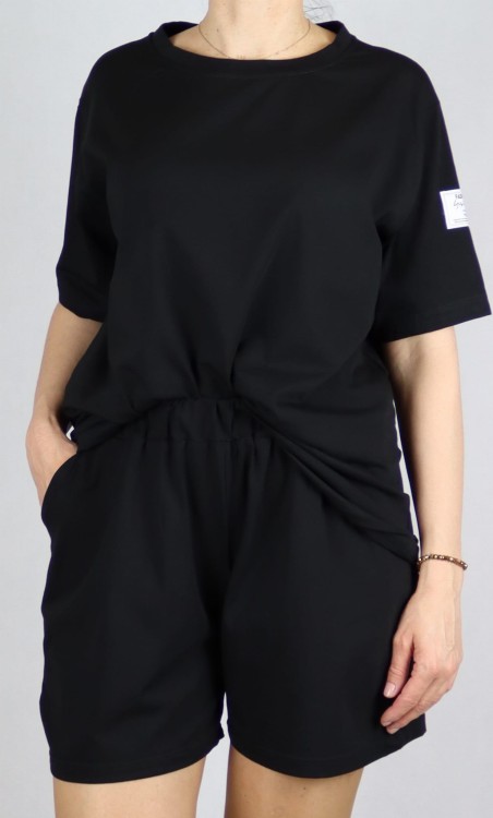 Komplet damski bawełniany na lato koszulka i spodenki czarny