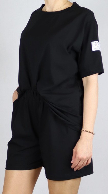 Komplet damski bawełniany na lato koszulka i spodenki czarny
