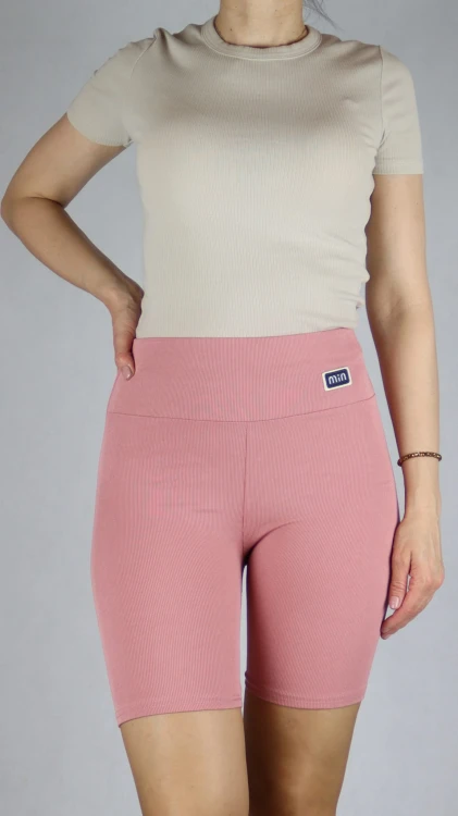 Spodenki damskie kolarki legginsy krótkie getry prążek różowe