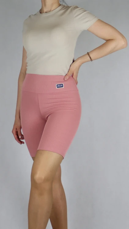 Spodenki damskie kolarki legginsy krótkie getry prążek różowe