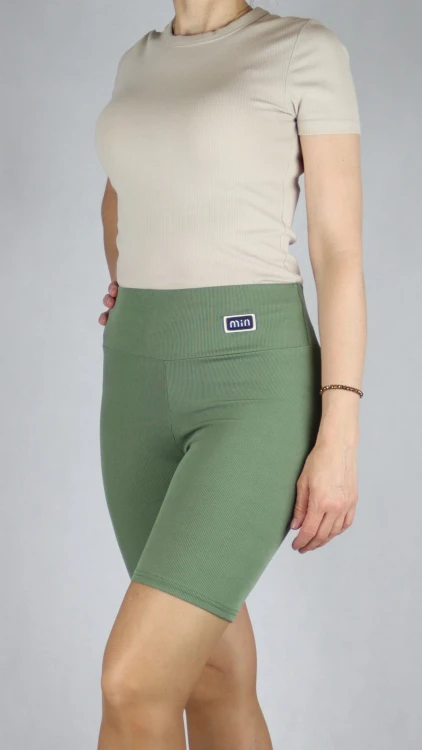 Spodenki damskie kolarki legginsy krótkie getry prążek khaki