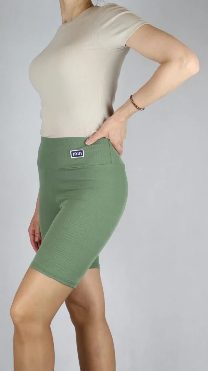 Spodenki damskie kolarki legginsy krótkie getry prążek khaki