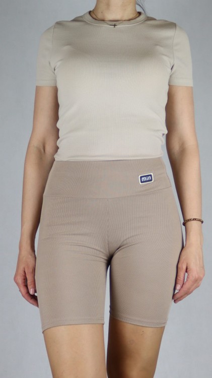 Spodenki damskie kolarki legginsy krótkie getry prążek beżowe