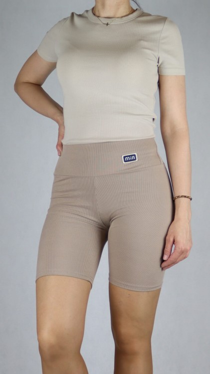 Spodenki damskie kolarki legginsy krótkie getry prążek beżowe