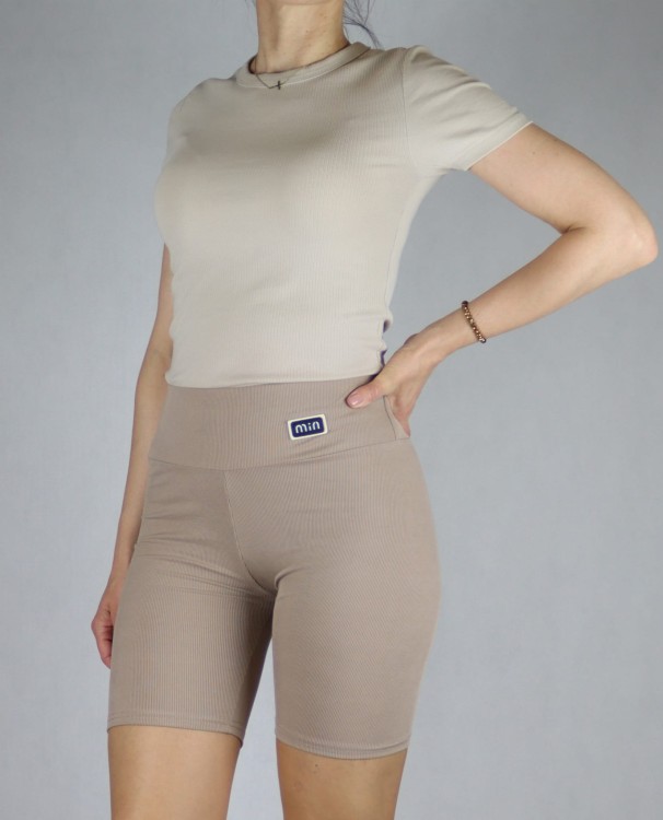 Spodenki damskie kolarki legginsy krótkie getry prążek beżowe