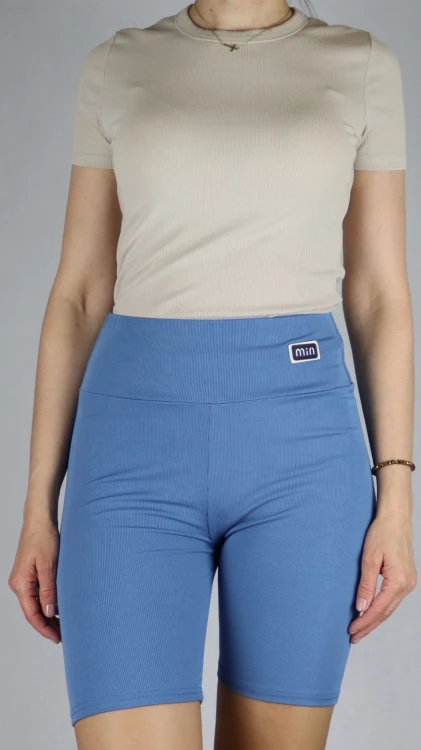 Spodenki damskie kolarki legginsy krótkie getry prążek niebieskie