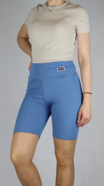 Spodenki damskie kolarki legginsy krótkie getry prążek niebieskie