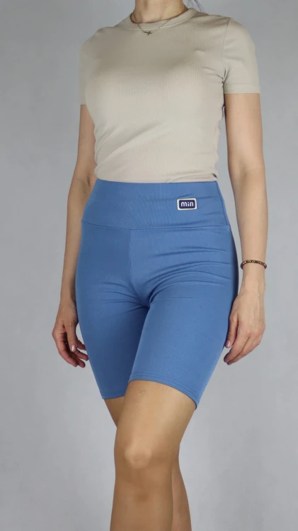 Spodenki damskie kolarki legginsy krótkie getry prążek niebieskie