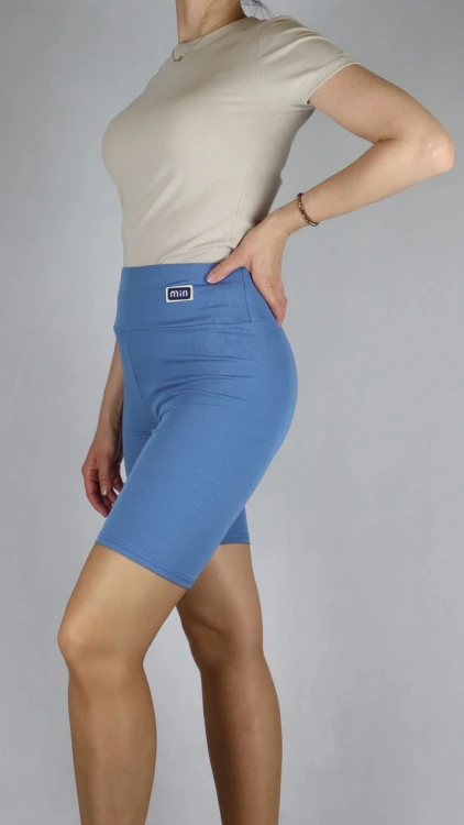 Spodenki damskie kolarki legginsy krótkie getry prążek niebieskie