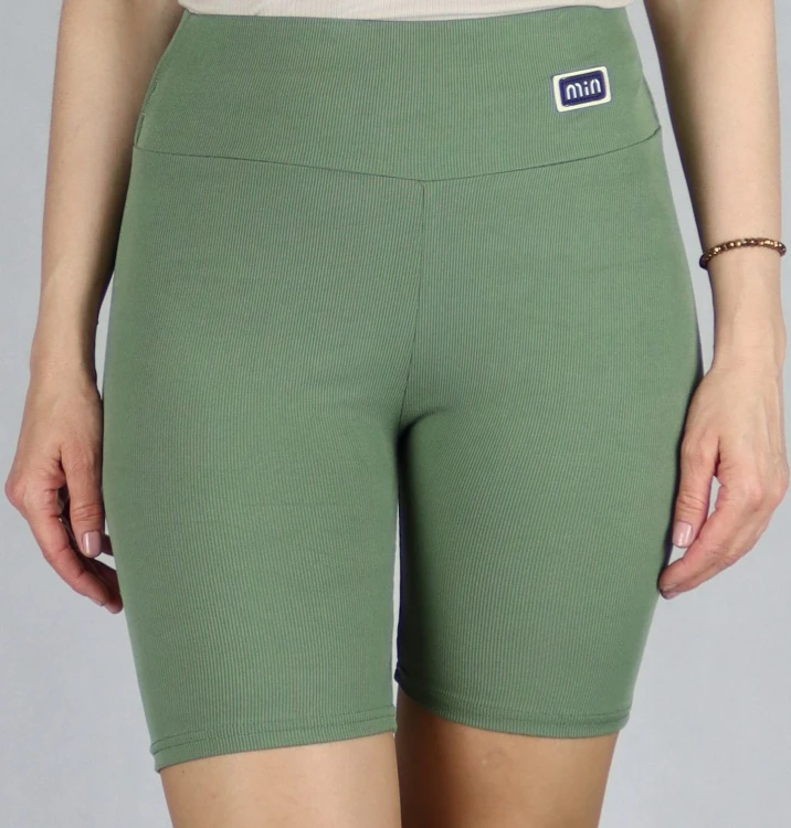 Spodenki damskie kolarki legginsy krótkie getry prążek khaki