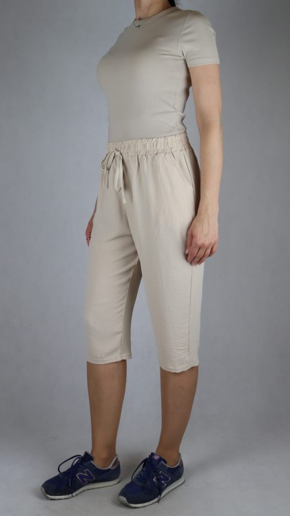 Spodnie damskie 3/4 rybaczki luźne kieszenie duże rozmiary beż