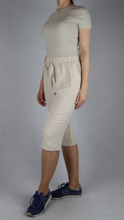 Spodnie damskie 3/4 rybaczki luźne kieszenie duże rozmiary beż