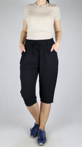 Spodnie damskie 3/4 rybaczki luźne kieszenie duże rozmiary czarne