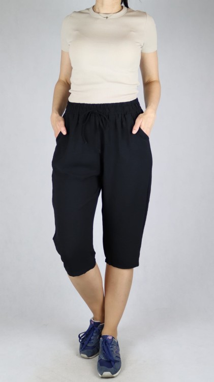 Spodnie damskie 3/4 rybaczki luźne kieszenie duże rozmiary czarne