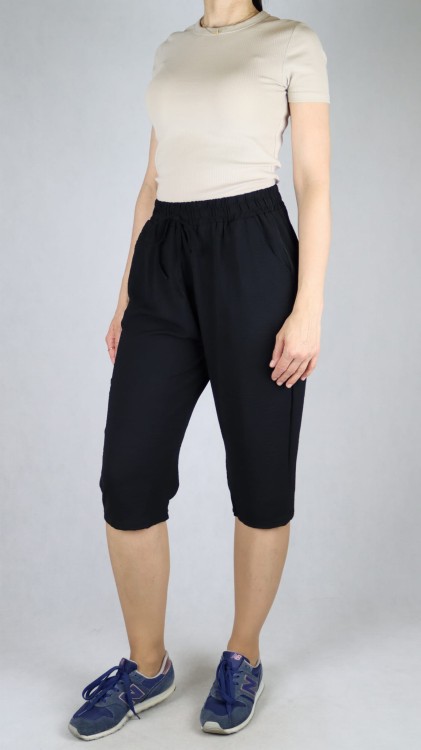 Spodnie damskie 3/4 rybaczki luźne kieszenie duże rozmiary czarne