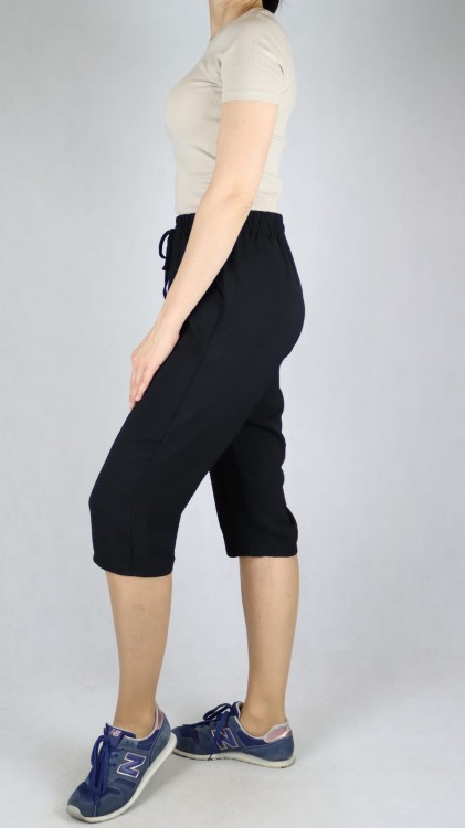 Spodnie damskie 3/4 rybaczki luźne kieszenie duże rozmiary czarne