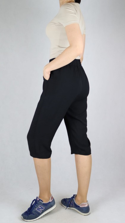 Spodnie damskie 3/4 rybaczki luźne kieszenie duże rozmiary czarne