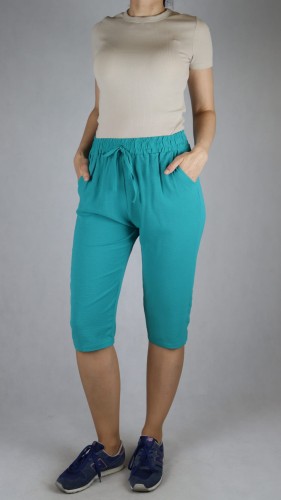 Spodnie damskie 3/4 rybaczki luźne kieszenie duże rozmiary zielone