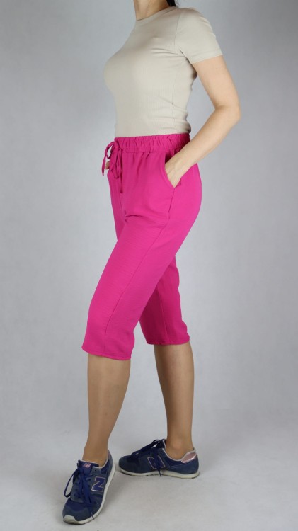 Spodnie damskie 3/4 rybaczki luźne kieszenie duże rozmiary róż