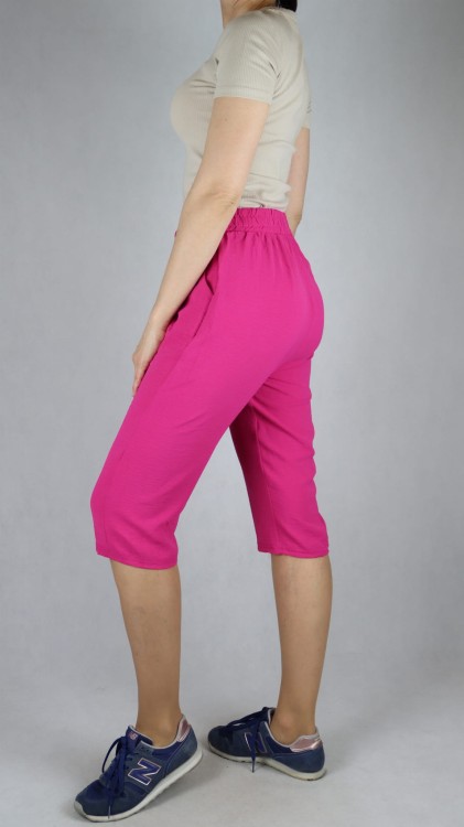 Spodnie damskie 3/4 rybaczki luźne kieszenie duże rozmiary róż