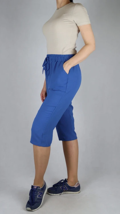 Spodnie damskie 3/4 rybaczki luźne kieszenie duże rozmiary niebieski