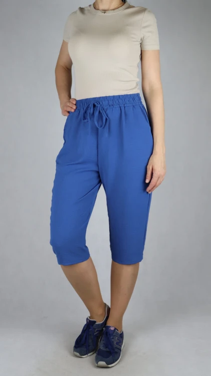 Spodnie damskie 3/4 rybaczki luźne kieszenie duże rozmiary niebieski