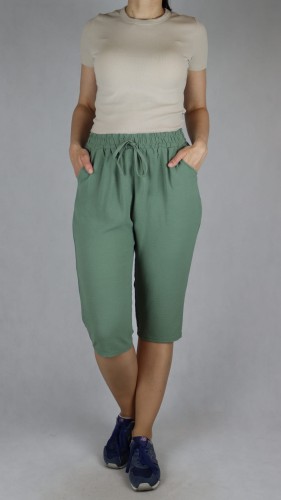 Spodnie damskie 3/4 rybaczki luźne kieszenie duże rozmiary khaki