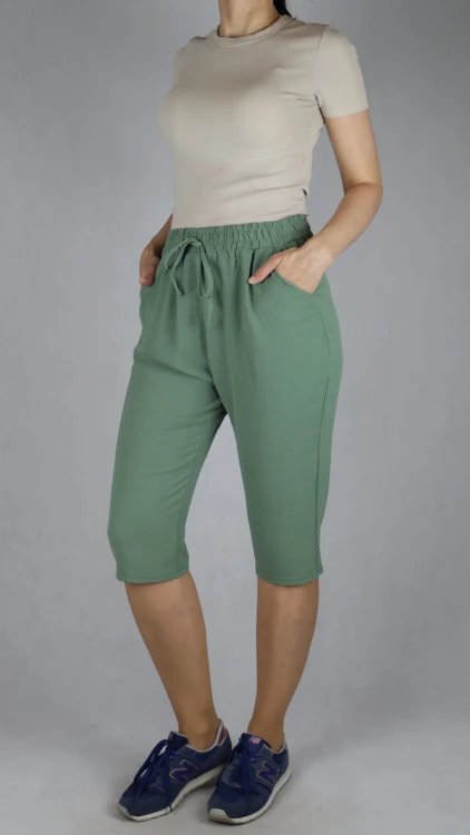 Spodnie damskie 3/4 rybaczki luźne kieszenie duże rozmiary khaki