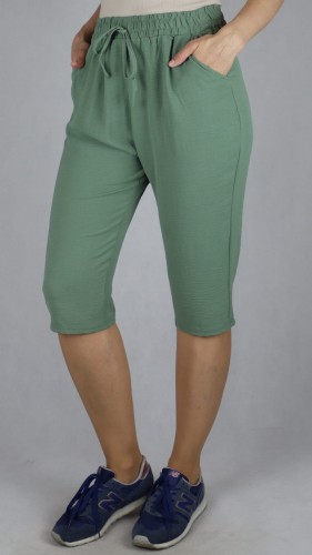 Spodnie damskie 3/4 rybaczki luźne kieszenie duże rozmiary khaki