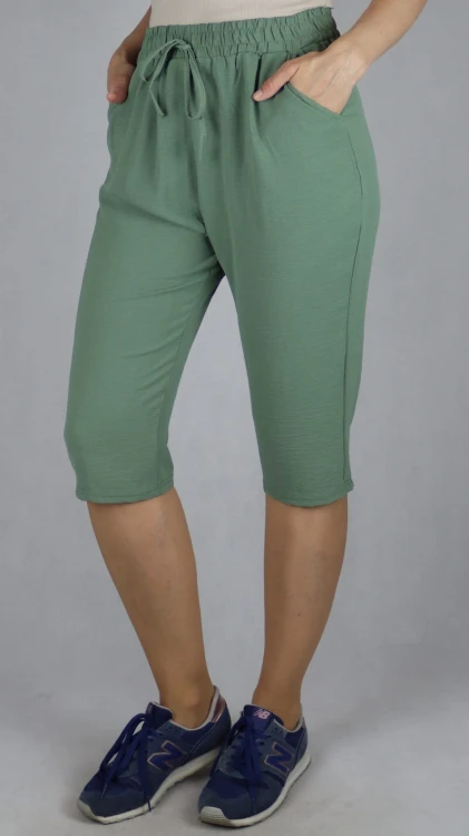 Spodnie damskie 3/4 rybaczki luźne kieszenie duże rozmiary khaki