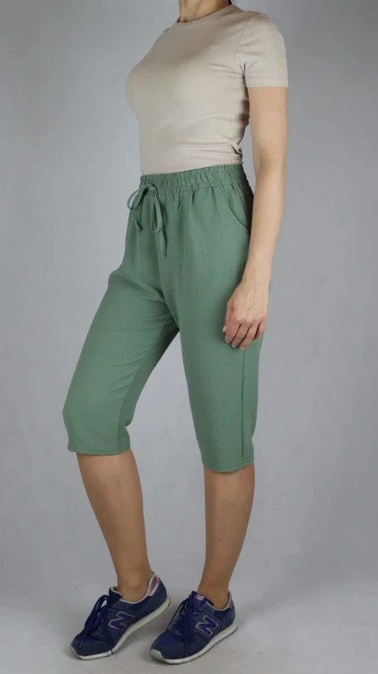 Spodnie damskie 3/4 rybaczki luźne kieszenie duże rozmiary khaki