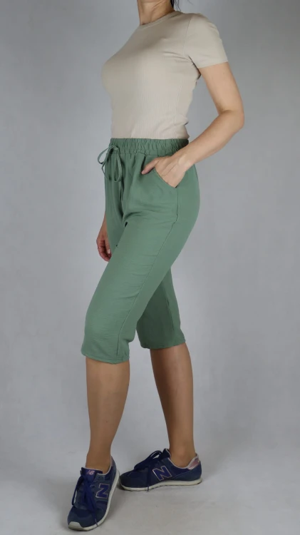 Spodnie damskie 3/4 rybaczki luźne kieszenie duże rozmiary khaki