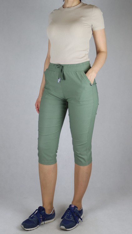 Spodnie damskie rybaczki 3/4 gumka i sznurek w talii kieszenie duże rozmiary khaki